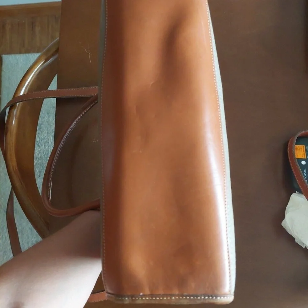 Dooney & Bourke Gray and Tan Pebbled Leather Satchel